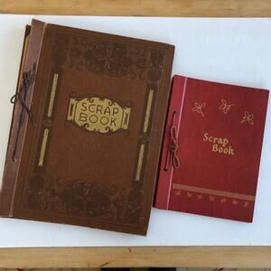 Set of 2 Vintage Scrap Books in Red & Brown Embossed in Gold